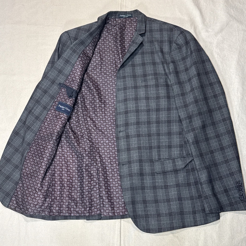 Paisley & Gray Blazer Men 42R Gray Plaid Slim Fit Two Button Stretch Sports Coat